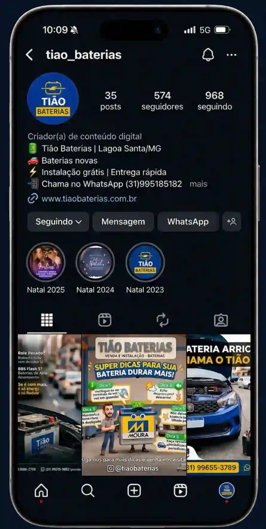 Página do Instagram da Tião Baterias